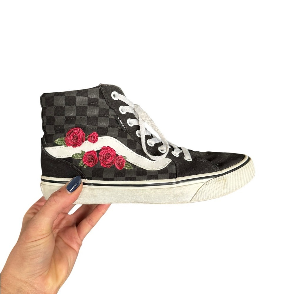 Vans Sk8-Hi Checkerboard Rose Embroidered Sneakers Women’s 8.5